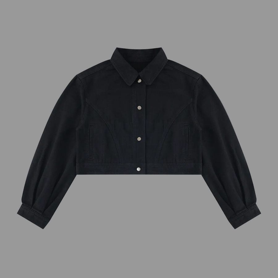 Women's Cropped Denim Jacket — Black 420gsm