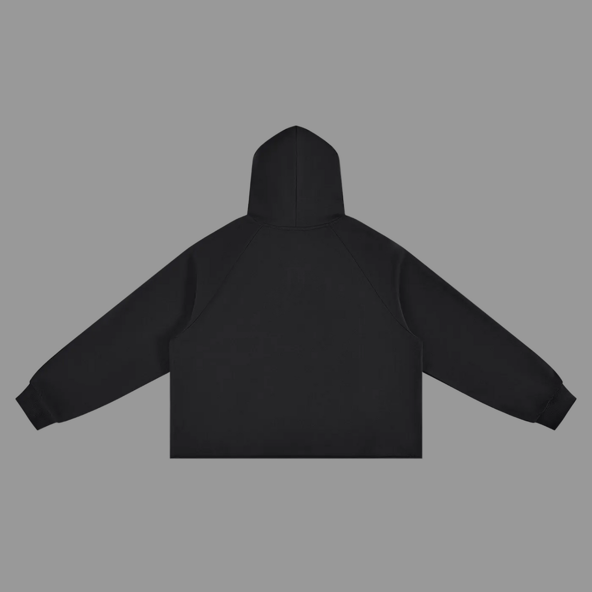 Raw-Edge Boxy Hoodie — Vintage Wash Black 350gsm