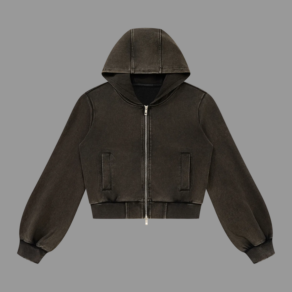 Women's Cropped Zip Hoodie — Vintage Wash 400gsm