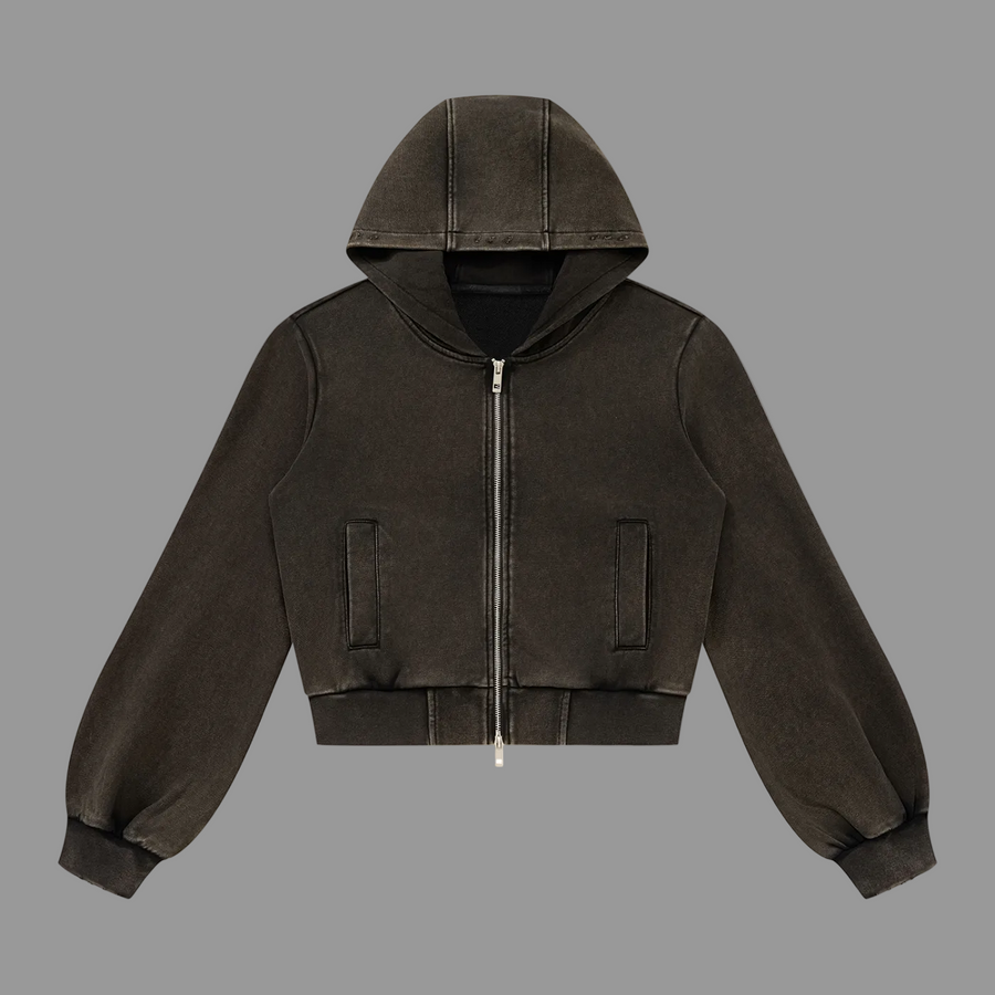 Women's Cropped Zip Hoodie — Vintage Wash 400gsm