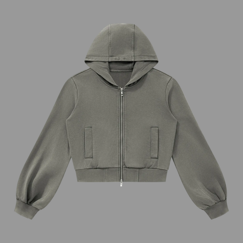 Women's Cropped Zip Hoodie — Vintage Wash 400gsm