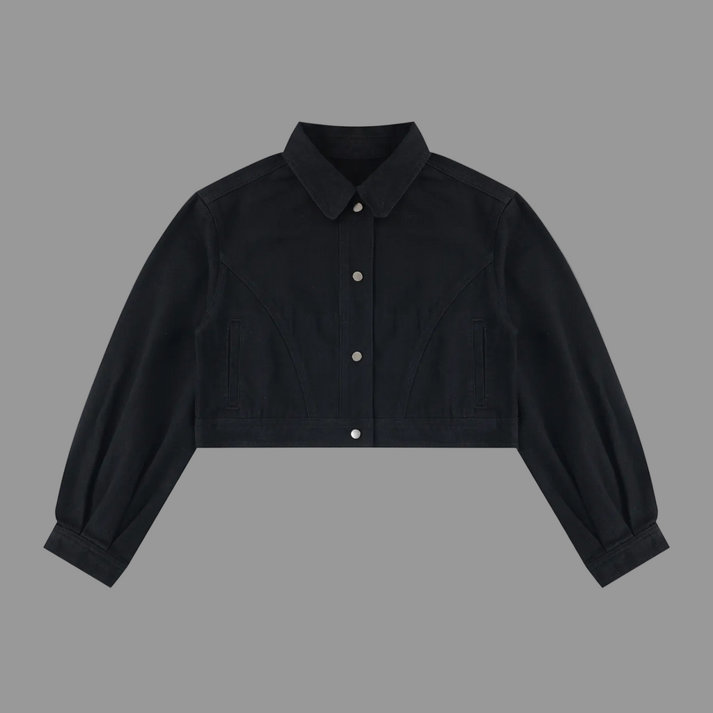 Women's Cropped Denim Jacket — Black 420gsm