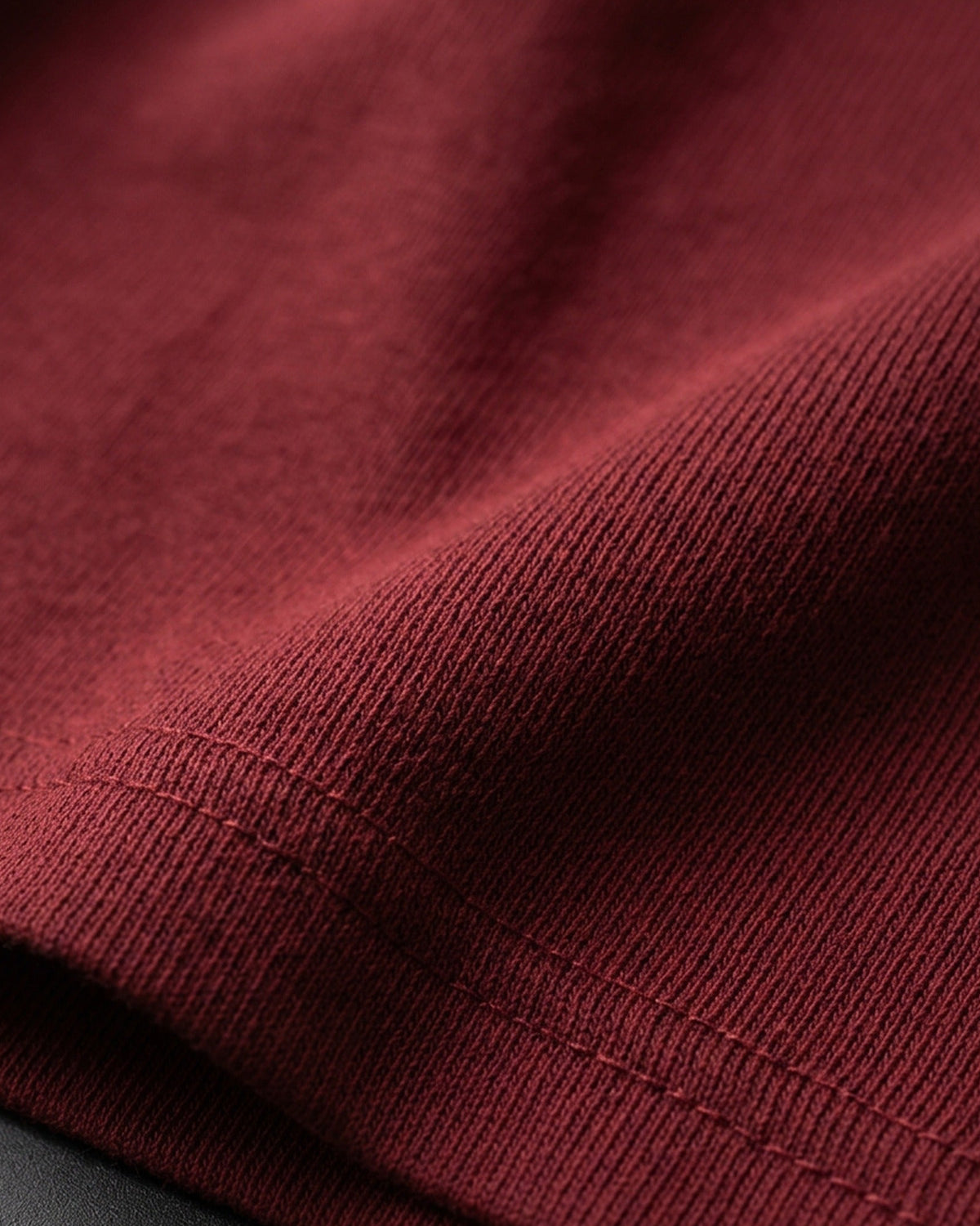 IHATEYOU.inc Wine Red Heavyweight Cotton Tee — 260gsm — fabric detail