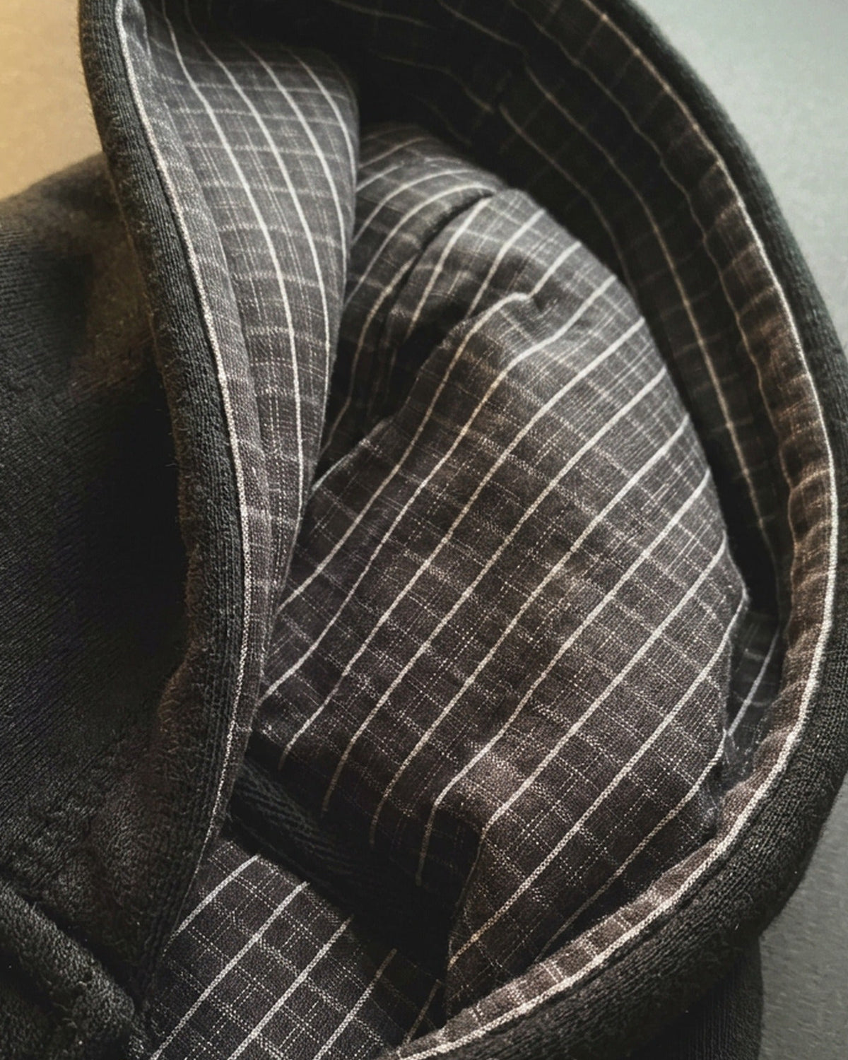 IHATEYOU.inc Black Plaid-Lined Zip Hoodie — fabric detail