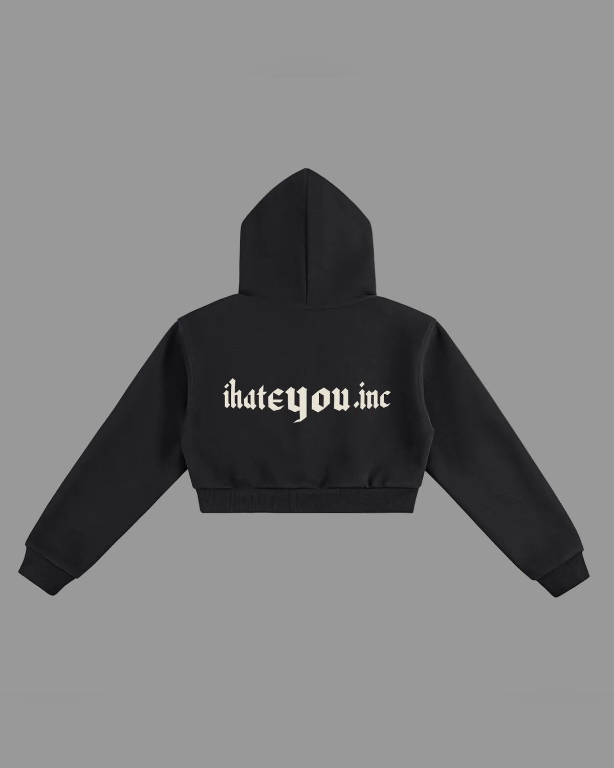 IHATEYOU.inc Cropped Fleece Hoodie — Black 350gsm — Archive 02 preview 2