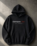 IHATEYOU.inc Heavyweight Fleece Hoodie – Black 430gsm — flat lay
