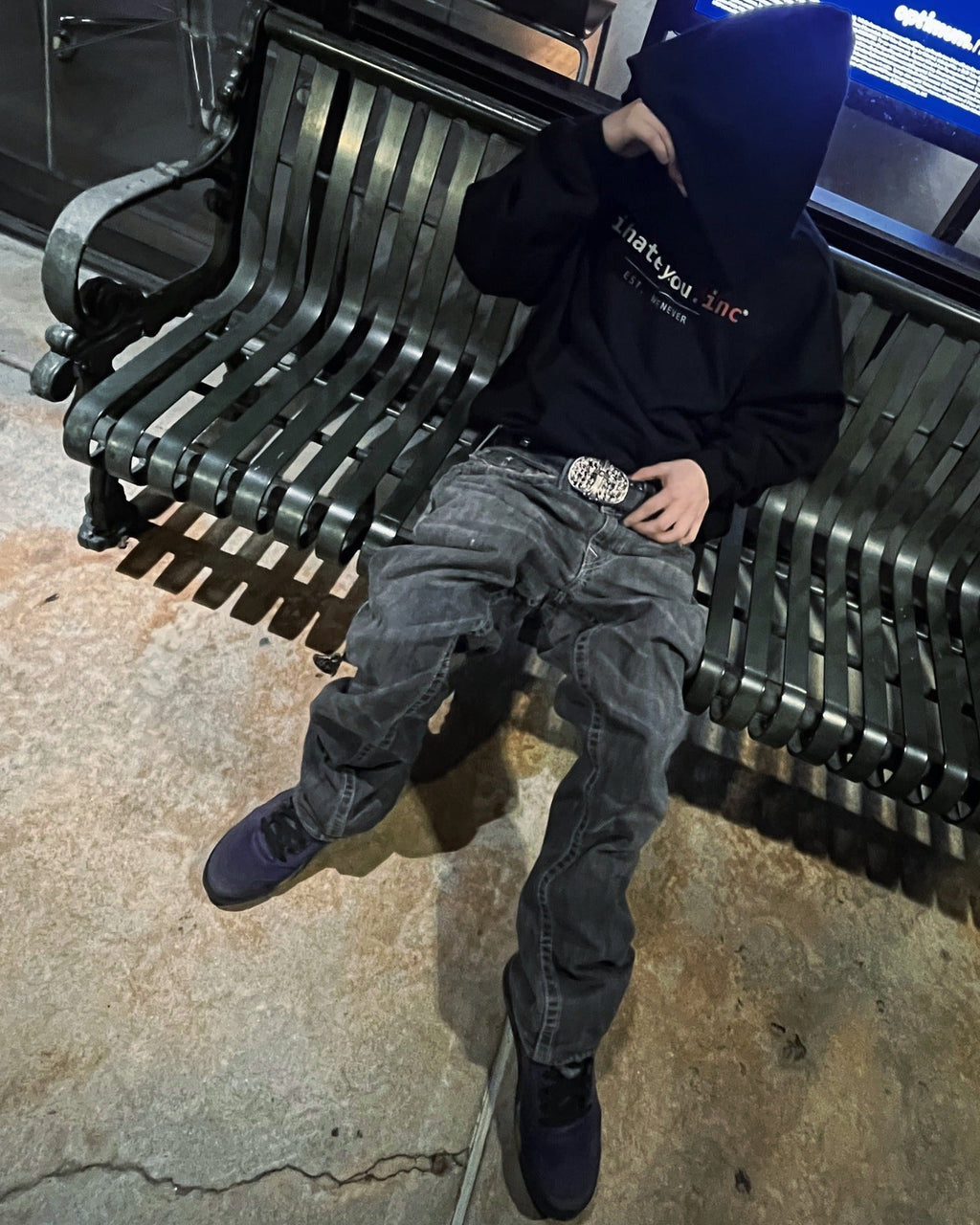 IHATEYOU.inc Heavyweight Fleece Hoodie – Black 430gsm — back on-model