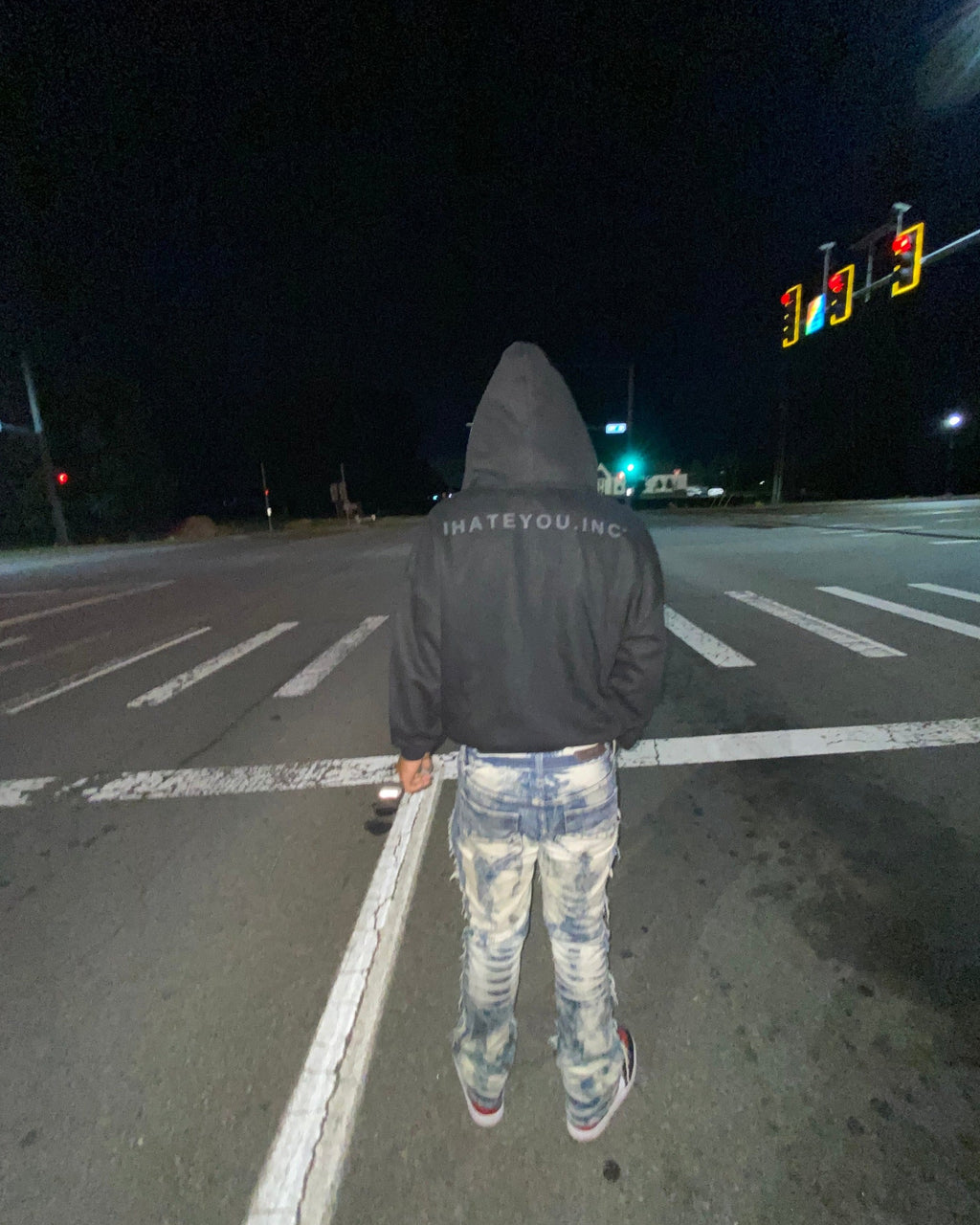 IHATEYOU.inc Black Plaid-Lined Zip Hoodie — back on-model