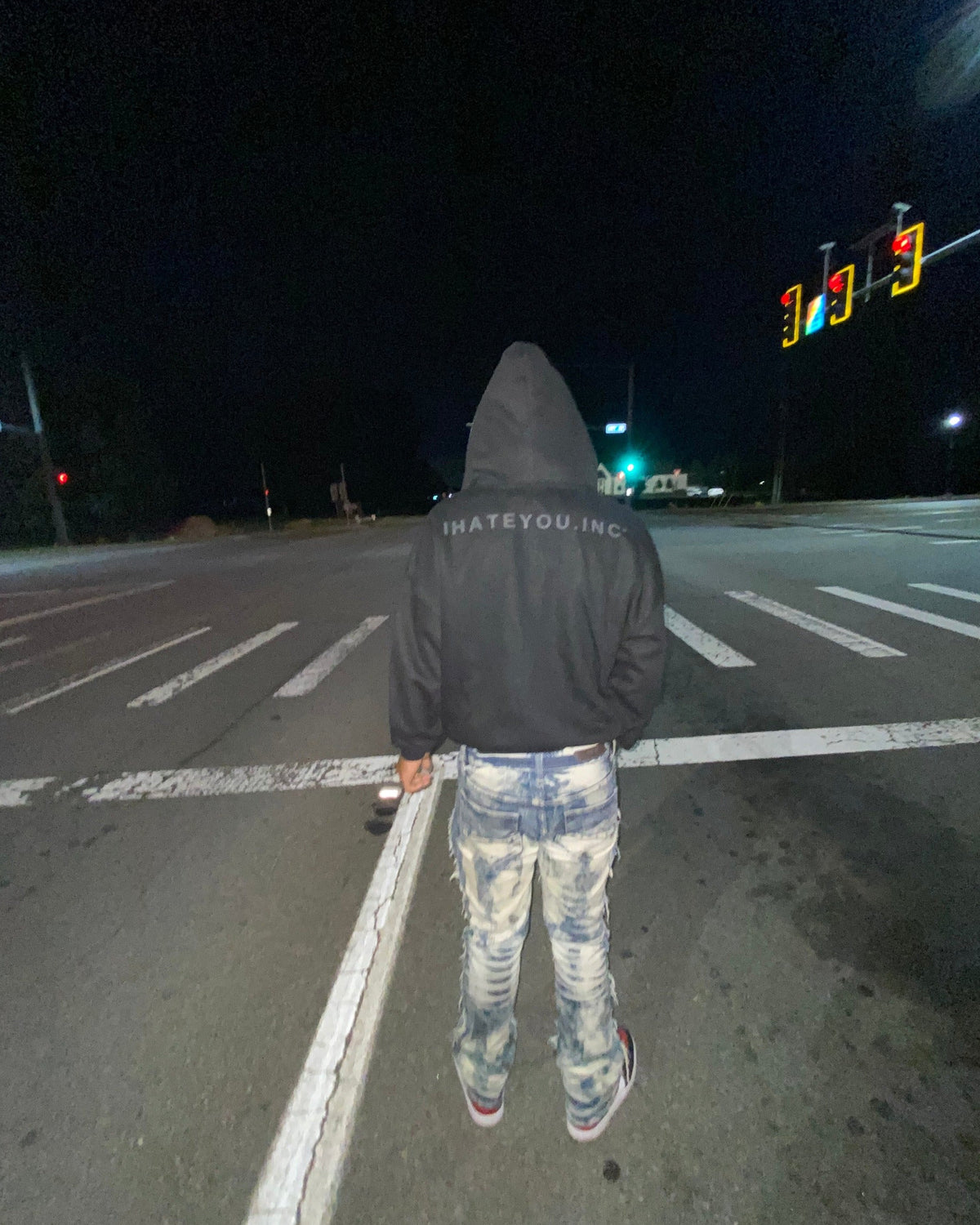 IHATEYOU.inc Black Plaid-Lined Zip Hoodie — back on-model
