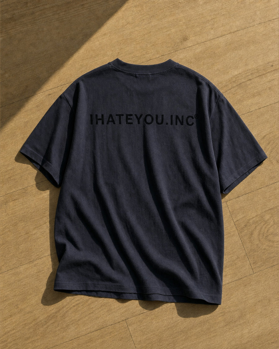 IHATEYOU.inc Oversized Heavyweight Cotton T‑Shirt — Navy — flat lay