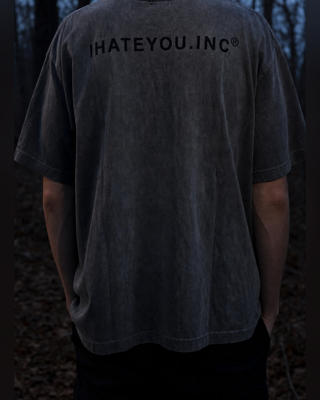 Reverse-Dyed Cotton Tee — Dark Gray — front on-model