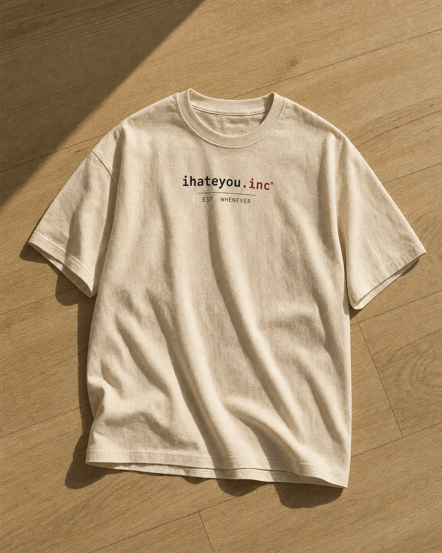 IHATEYOU.inc Unisex White Cotton Tee — 230gsm — flat lay