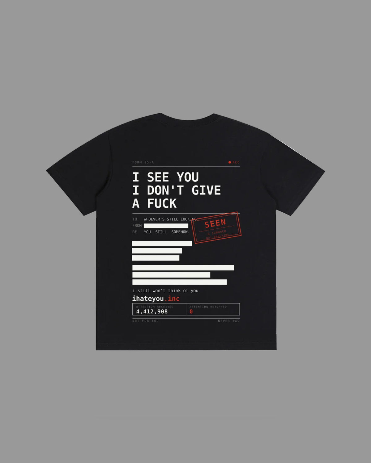 IHATEYOU.inc Classic Black Cotton Tee — 180gsm — Archive 02 preview 2